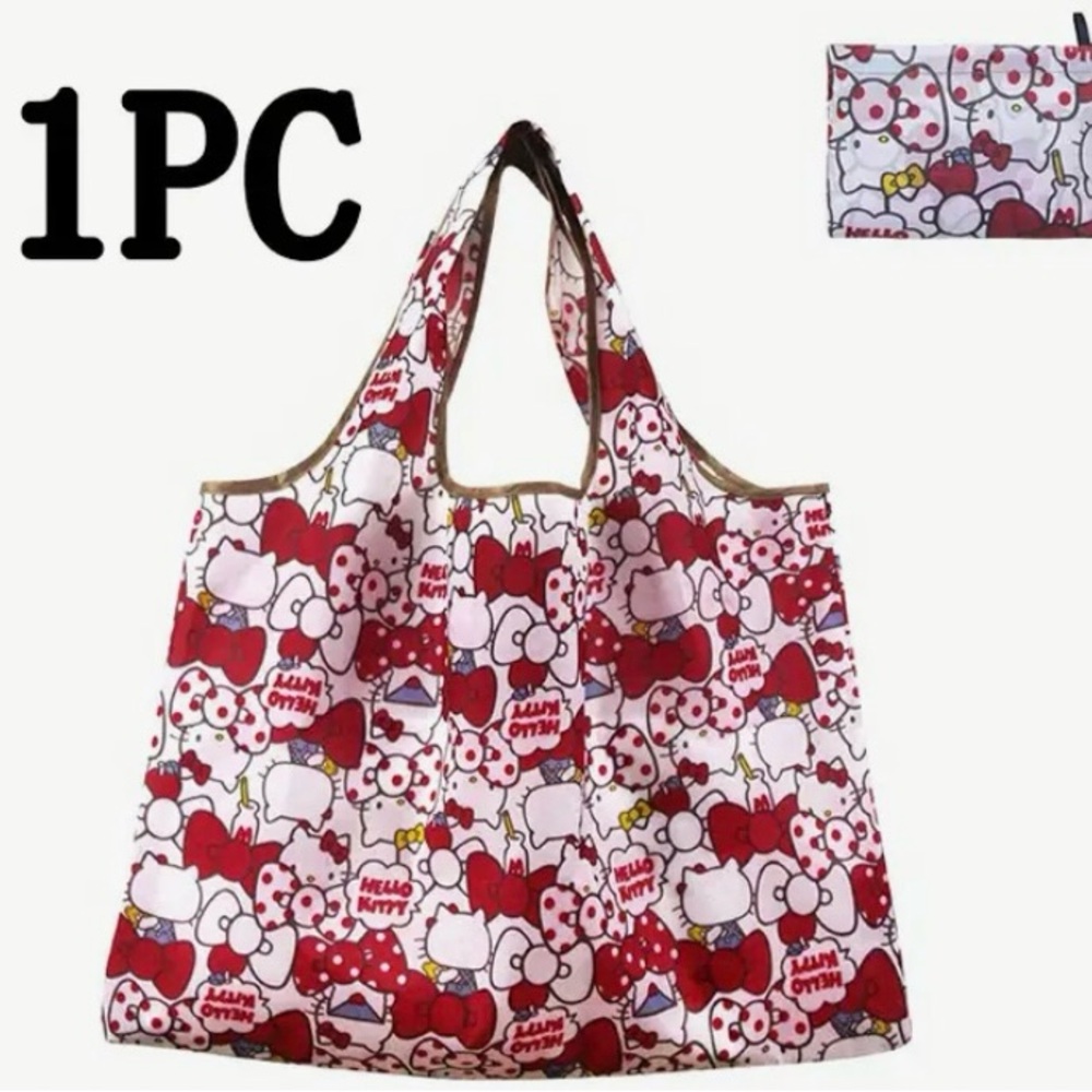 Hello Kitty Nylon Red and White Tote Bag with Playful Design